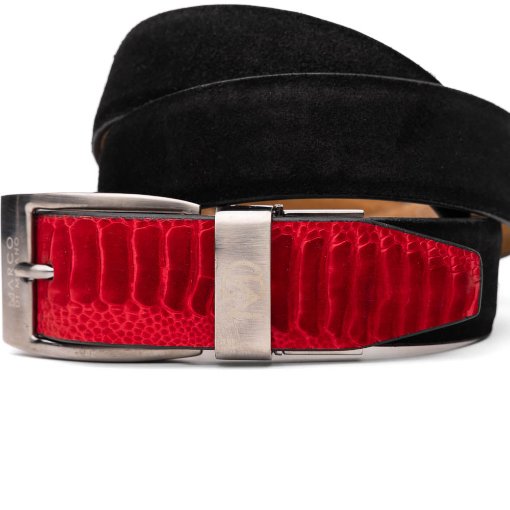 Sueded Ostrich Belt Red / Black